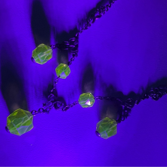 Art Deco Uranium Glass Bows Drops Necklace 20’s/30’s Original Antique - Picture 4 of 10